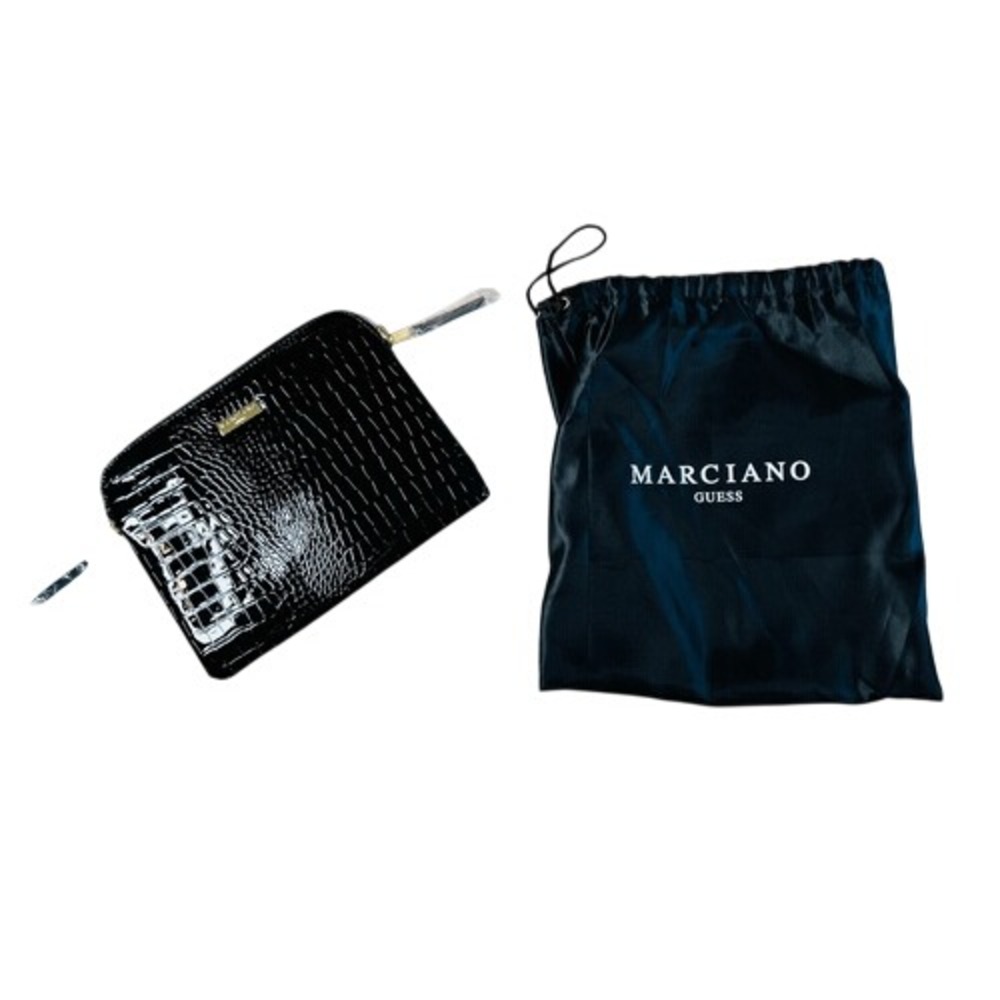 Marciano‎ Black Patent Leather Faux Crocodile Envelope Clutch Handbag NWOT